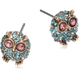 Betsey Johnson Pave Owl Stud Earrings